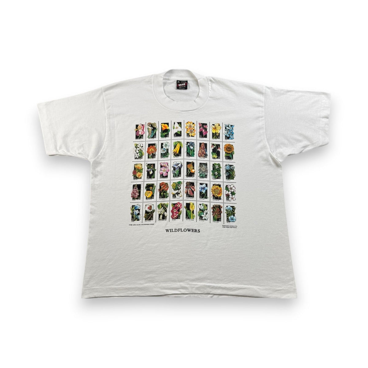 90s USA製 Tシャツ USPS 花 切手 アートT 白 郵便切手T XL シングルステッチ 2603-0023