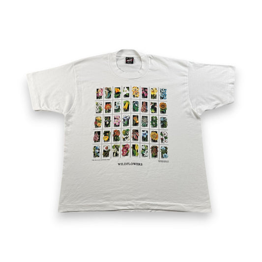 90s USA製 Tシャツ USPS 花 切手 アートT 白 郵便切手T XL シングルステッチ 2603-0023