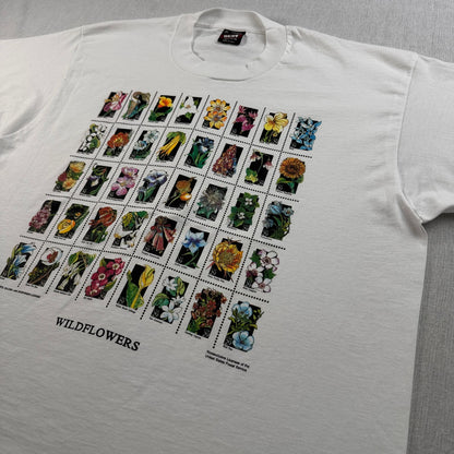90s USA製 Tシャツ USPS 花 切手 アートT 白 郵便切手T XL シングルステッチ 2603-0023