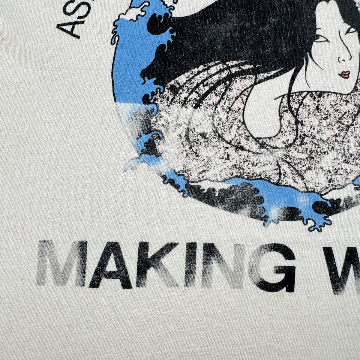 90s USA製 アートT 浮世絵 波乗り Hanes M シングルステッチ ベージュ 2603-0024