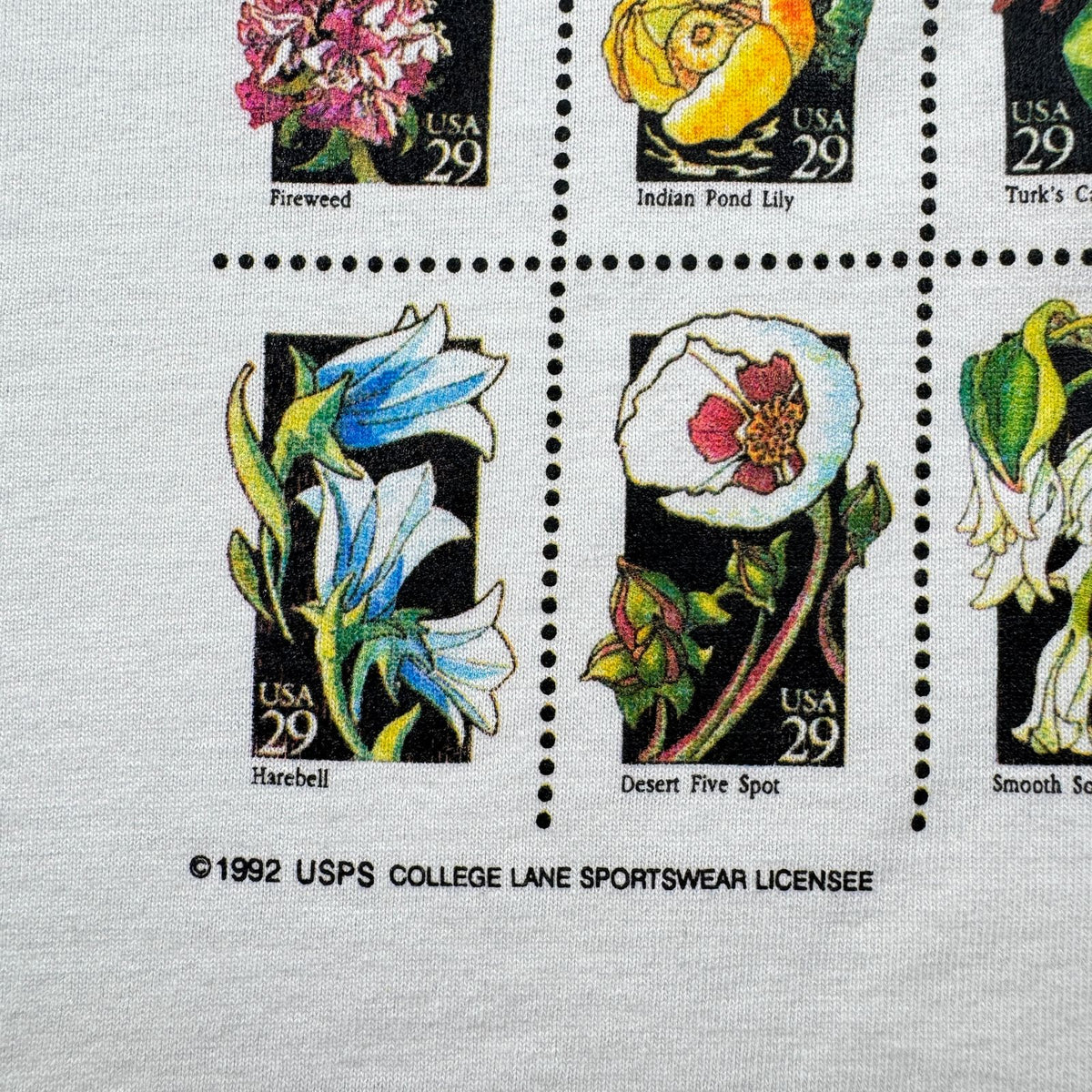 90s USA製 Tシャツ USPS 花 切手 アートT 白 郵便切手T XL シングルステッチ 2603-0023