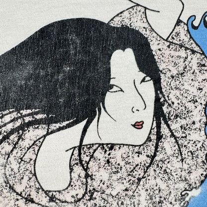 90s USA製 アートT 浮世絵 波乗り Hanes M シングルステッチ ベージュ 2603-0024