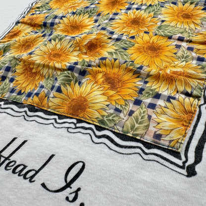 90s ひまわり 向日葵 アートT Tシャツ 白 ONEITA L 花 シングルステッチ 額縁 2603-0026