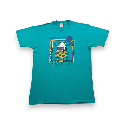 90s ターコイズ アート Tシャツ carol hagan 牛 USA製 L moocha mocha 2603-0030