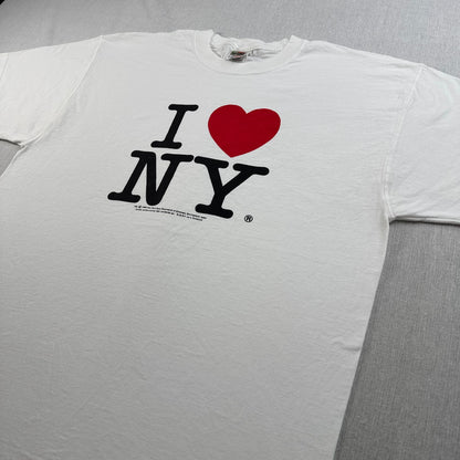 90s アイラブニューヨーク i love ny Tシャツ 白 アートT XL 1998 フルーツオブザルーム 2603-0028
