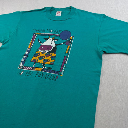 90s ターコイズ アート Tシャツ carol hagan 牛 USA製 L moocha mocha 2603-0030