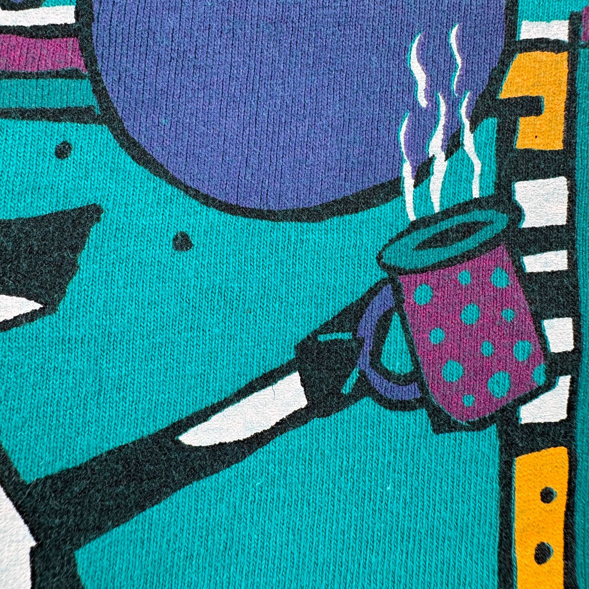 90s ターコイズ アート Tシャツ carol hagan 牛 USA製 L moocha mocha 2603-0030