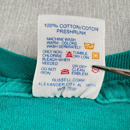 90s ターコイズ アート Tシャツ carol hagan 牛 USA製 L moocha mocha 2603-0030