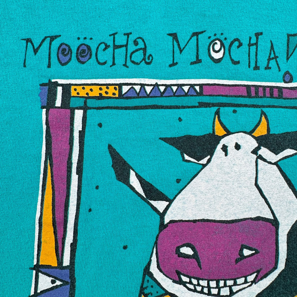 90s ターコイズ アート Tシャツ carol hagan 牛 USA製 L moocha mocha 2603-0030