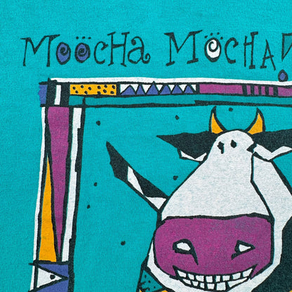 90s ターコイズ アート Tシャツ carol hagan 牛 USA製 L moocha mocha 2603-0030