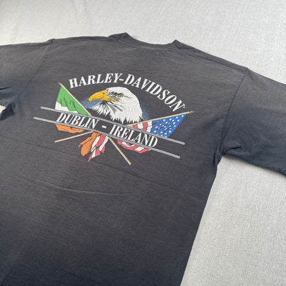 90s 00s USA製 ハーレーダビッドソン harley バイク Tシャツ ブラック L フェード 黒 2603-0041