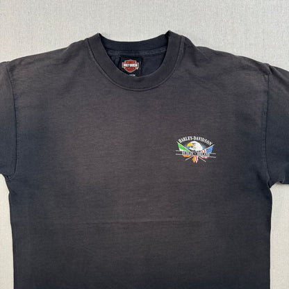 90s 00s USA製 ハーレーダビッドソン harley バイク Tシャツ ブラック L フェード 黒 2603-0041