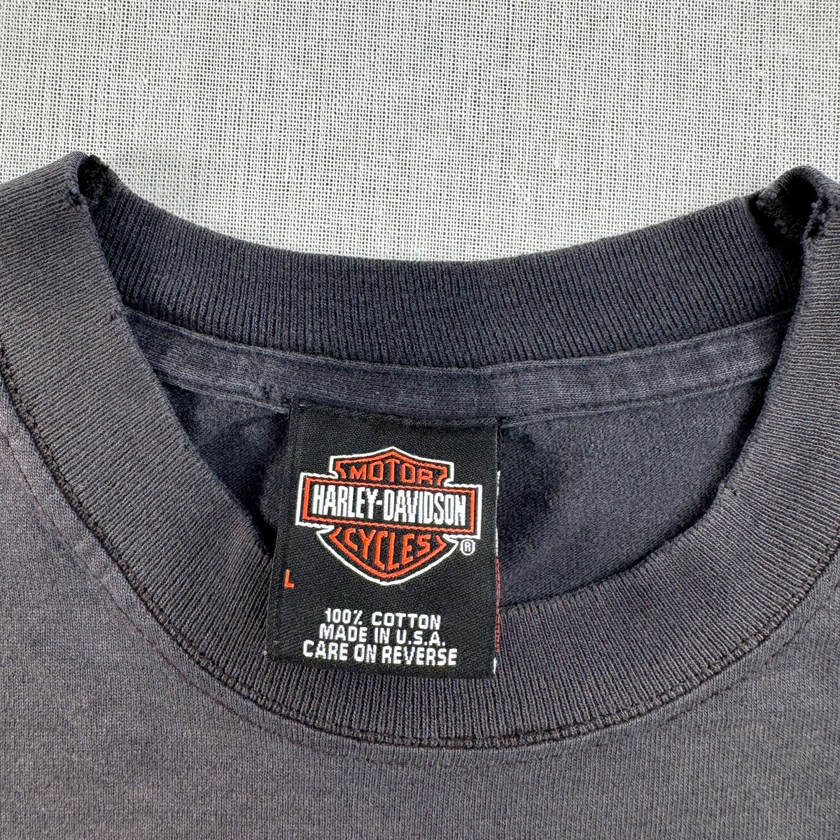 90s 00s USA製 ハーレーダビッドソン harley バイク Tシャツ ブラック L フェード 黒 2603-0041