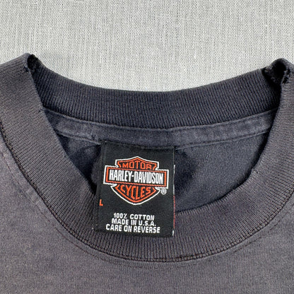 90s 00s USA製 ハーレーダビッドソン harley バイク Tシャツ ブラック L フェード 黒 2603-0041
