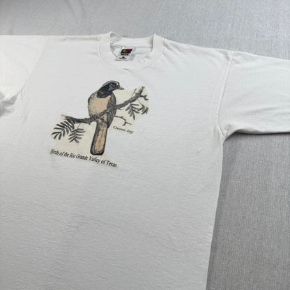 00s 鳥 バード アートT Tシャツ 白 L Green jay 2603-0067