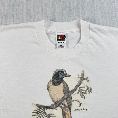 00s 鳥 バード アートT Tシャツ 白 L Green jay 2603-0067