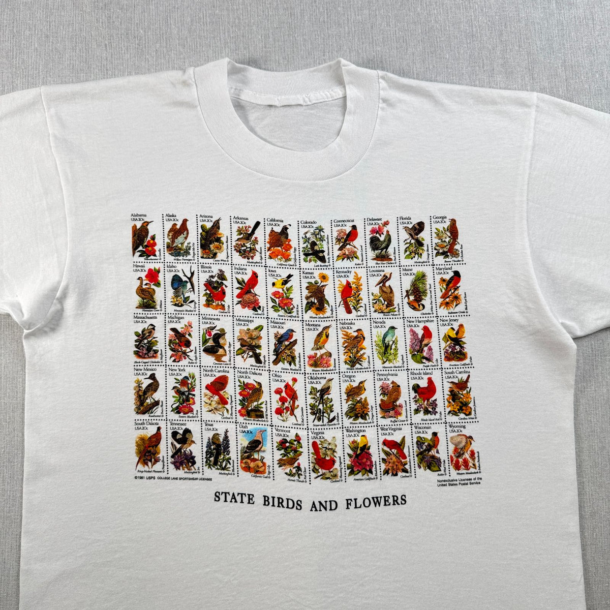 90s USA製 USPS 切手 花切手 Tシャツ 白 郵便 シングルステッチ 2603-0092