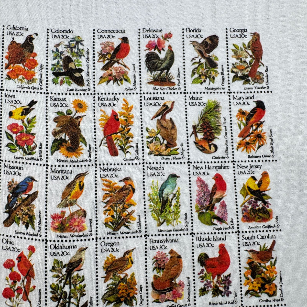 90s USA製 USPS 切手 花切手 Tシャツ 白 郵便 シングルステッチ 2603-0092