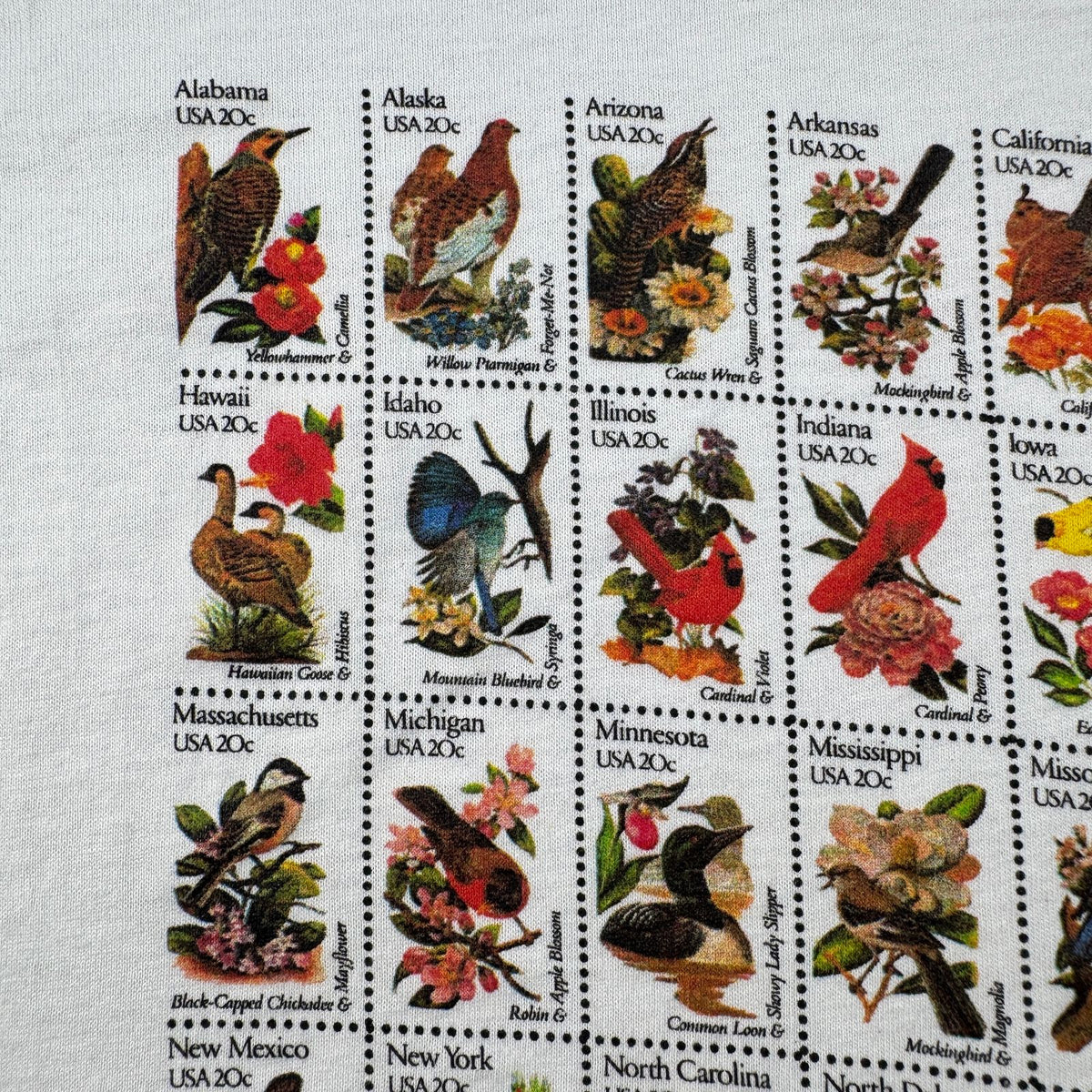 90s USA製 USPS 切手 花切手 Tシャツ 白 郵便 シングルステッチ 2603-0092