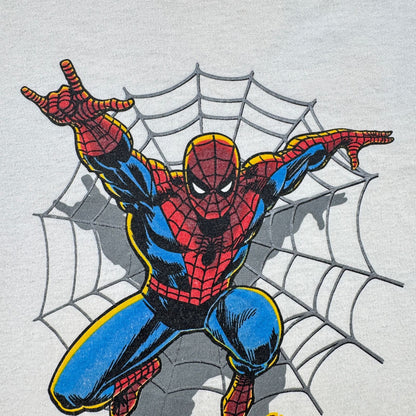00s USA製 アメイジング スパイダーマン Tシャツ リンガー XL the AMAZING SPIDER-MAN MARVEL changes 白 ネイビー シングルステッチ 2001 2603-0104