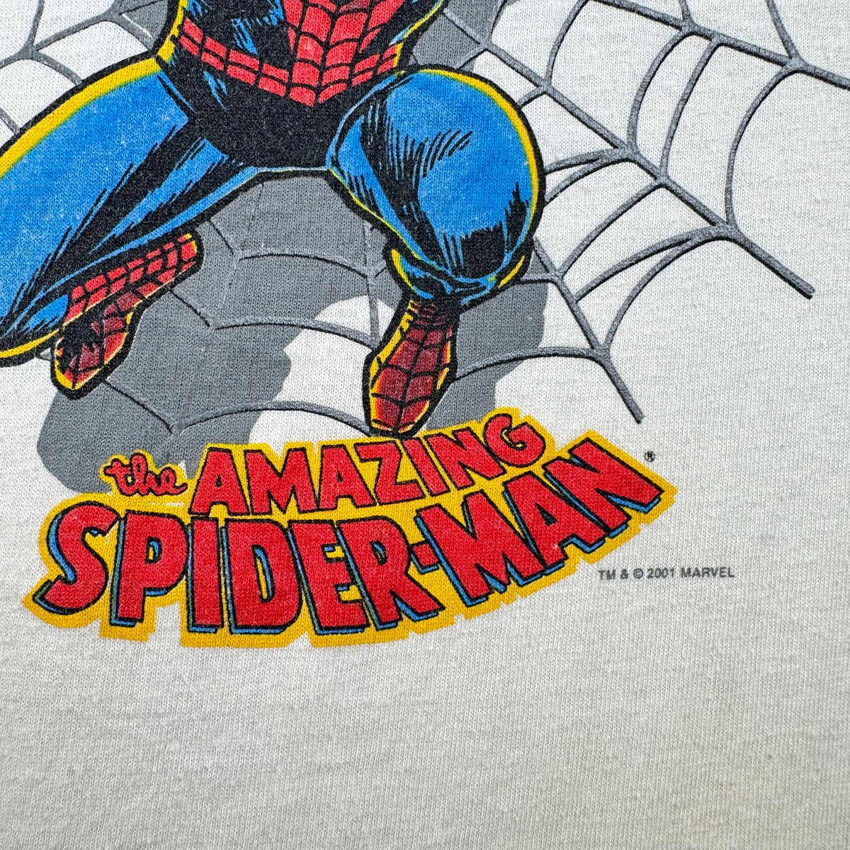 00s USA製 アメイジング スパイダーマン Tシャツ リンガー XL the AMAZING SPIDER-MAN MARVEL changes 白 ネイビー シングルステッチ 2001 2603-0104