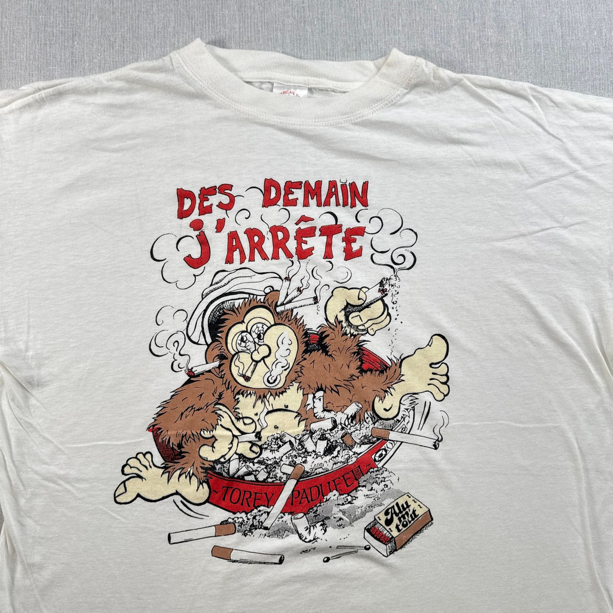 90s アートT Tシャツ ゴリラ 酒 タバコ 動物 白 2XL 2603-0106