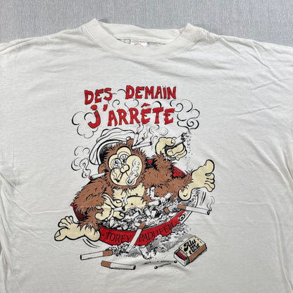 90s アートT Tシャツ ゴリラ 酒 タバコ 動物 白 2XL 2603-0106