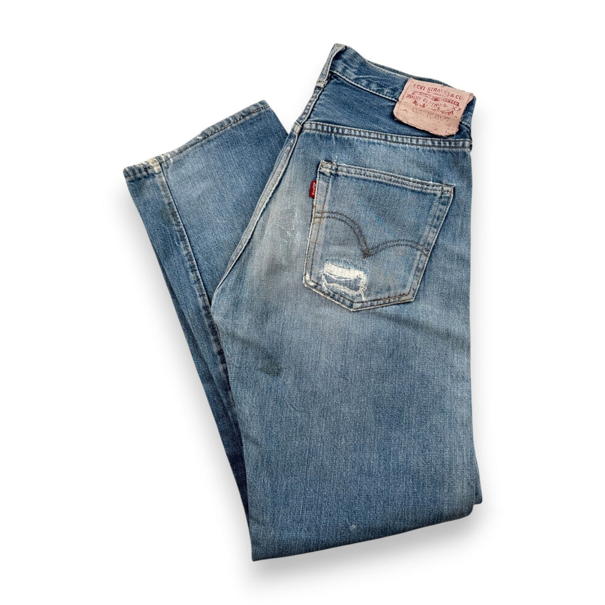 Levi's 502xx bigE 66前期 ボタン裏16 Vステッチ 赤耳 60s USA製 16ボタン 16刻印 縦落ち シングル ビッグE levis ハチノス ヒゲ 紙パッチ ギャラ入り 検 pa-00025