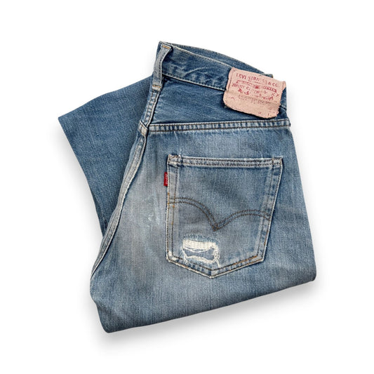 Levi's 502xx bigE 66前期 ボタン裏16 Vステッチ 赤耳 60s USA製 16ボタン 16刻印 縦落ち シングル ビッグE levis ハチノス ヒゲ 紙パッチ ギャラ入り 検 pa-00025