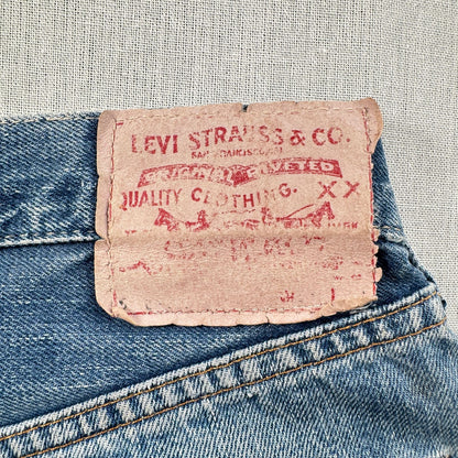 Levi's 502xx bigE 66前期 ボタン裏16 Vステッチ 赤耳 60s USA製 16ボタン 16刻印 縦落ち シングル ビッグE levis ハチノス ヒゲ 紙パッチ ギャラ入り 検 pa-00025