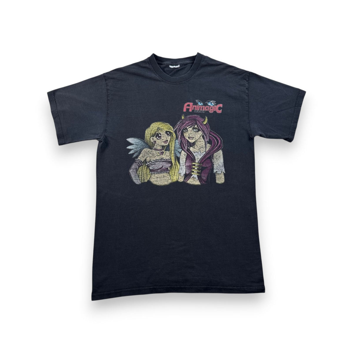 00s animagic アニマジック グラフィック Tシャツ 2009年 黒 フェード 天使 悪魔 T 両面プリント 2009 2603-0128