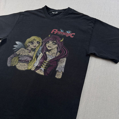 00s animagic アニマジック グラフィック Tシャツ 2009年 黒 フェード 天使 悪魔 T 両面プリント 2009 2603-0128