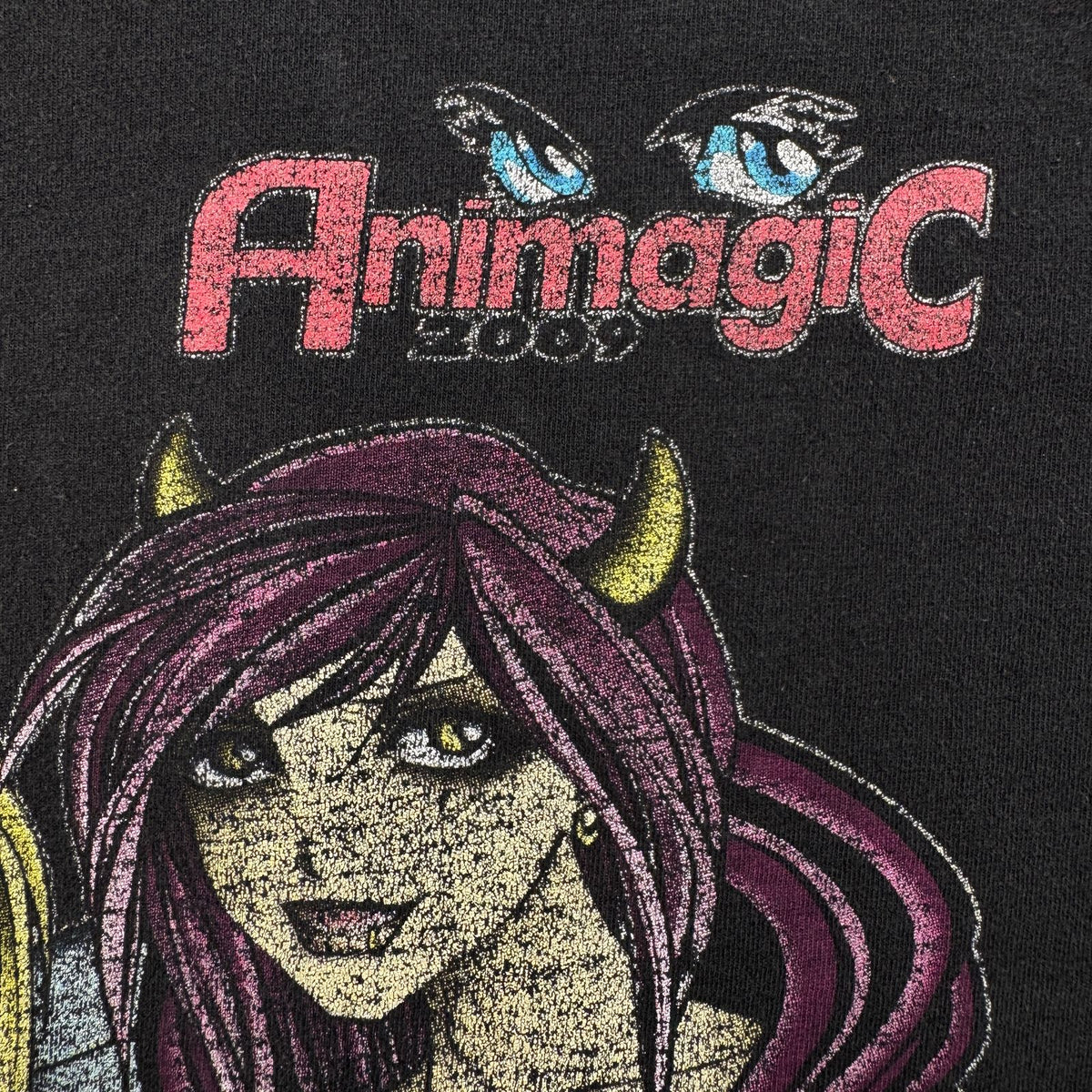 00s animagic アニマジック グラフィック Tシャツ 2009年 黒 フェード 天使 悪魔 T 両面プリント 2009 2603-0128