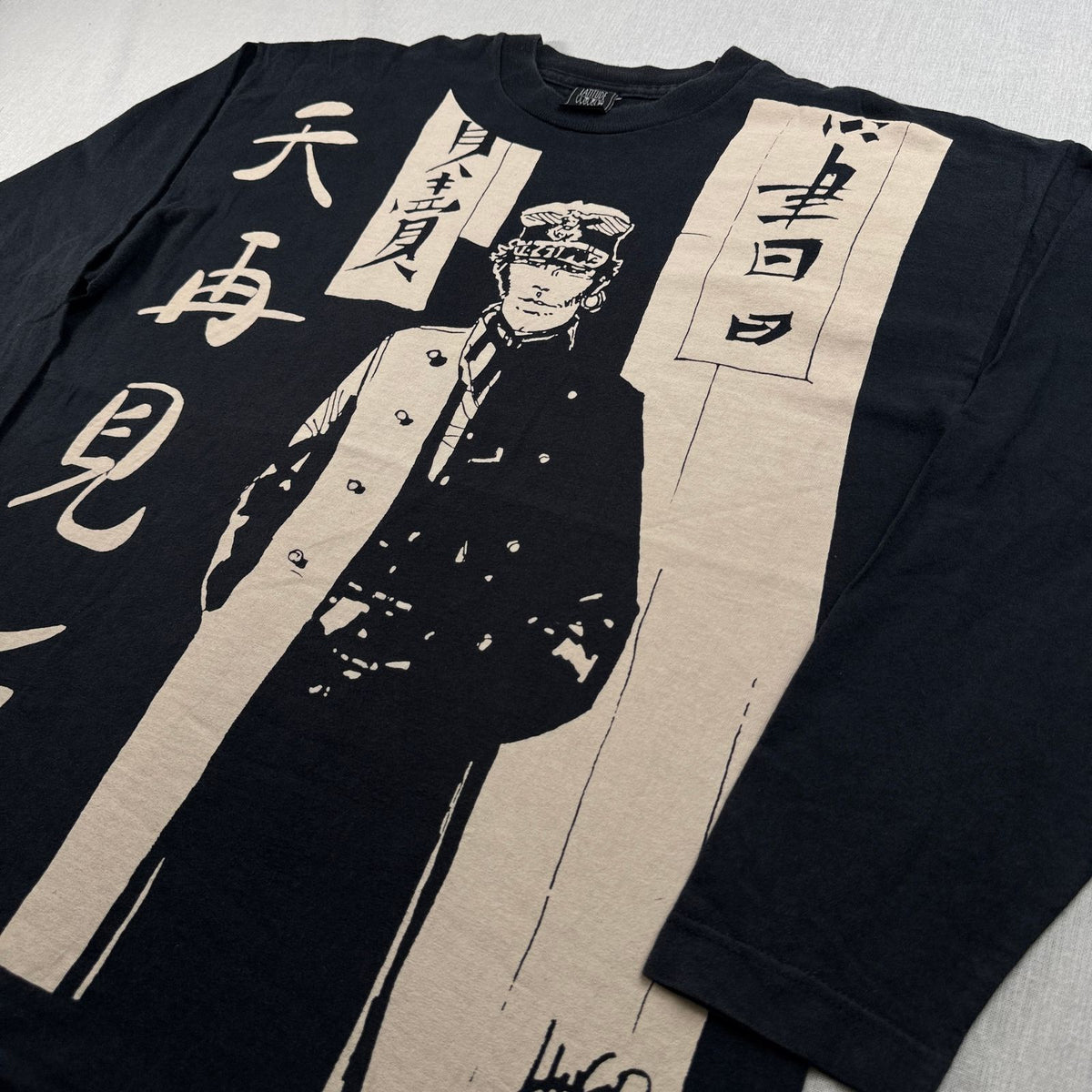 90s コルトマルテーゼ 天再見反 長袖 ロンT Corto Maltese Hugo Pratt 黒 XL シングルステッチ 2603-0129