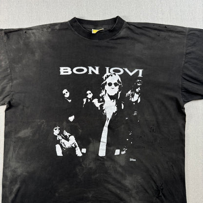 90s 00s BONJOVI ボンジョビ Tシャツ 黒 2XL フェード グランジ バンドT フェード poly swing 2603-0131