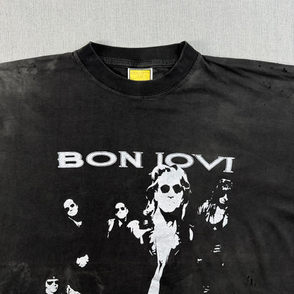90s 00s BONJOVI ボンジョビ Tシャツ 黒 2XL フェード グランジ バンドT フェード poly swing 2603-0131