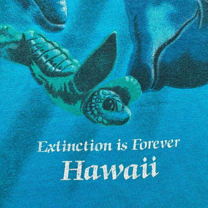 90s ハワイ イルカ Tシャツ 動物 水色 青 L USA製 hanes シングルステッチ アートT 2603-0134