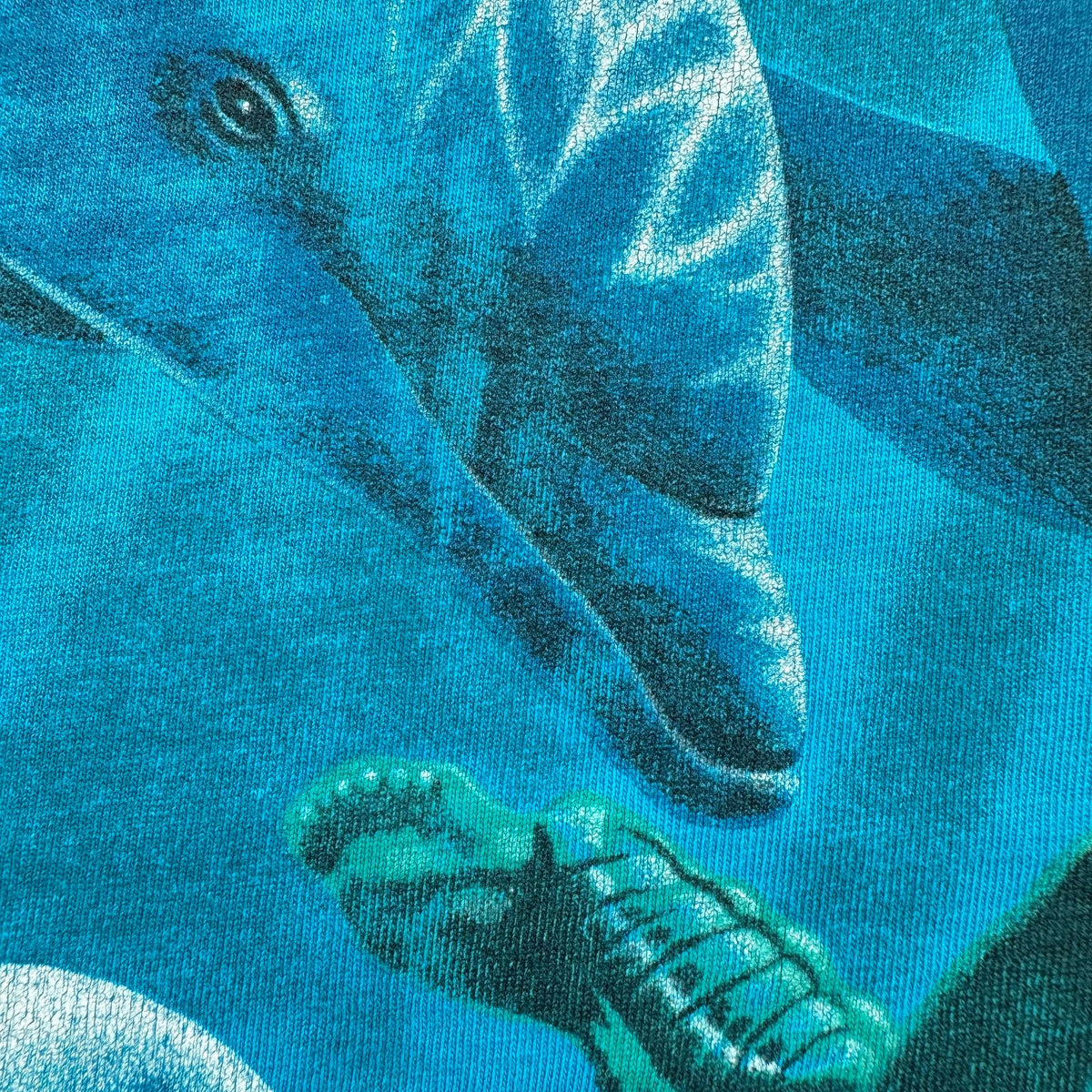 90s ハワイ イルカ Tシャツ 動物 水色 青 L USA製 hanes シングルステッチ アートT 2603-0134