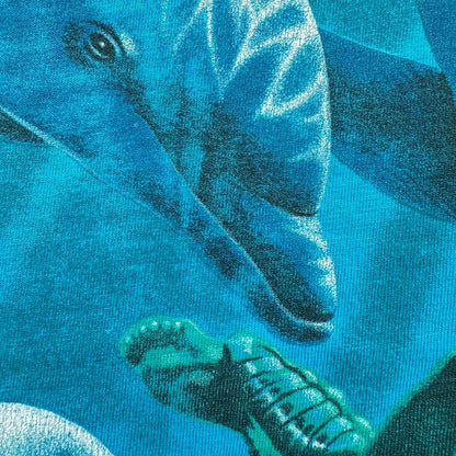 90s ハワイ イルカ Tシャツ 動物 水色 青 L USA製 hanes シングルステッチ アートT 2603-0134