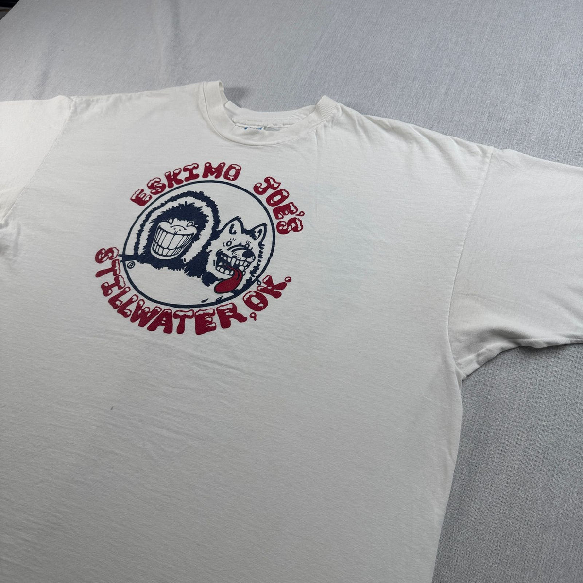 80s USA製 企業T ESKIMO JOE'S エスキモー Tシャツ 白 アートT 2XL シングルステッチ 2603-0135