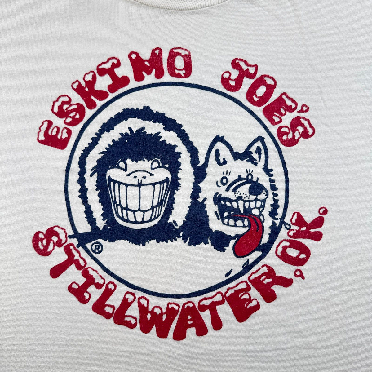 80s USA製 企業T ESKIMO JOE'S エスキモー Tシャツ 白 アートT 2XL シングルステッチ 2603-0135