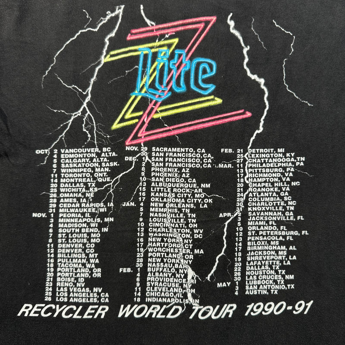 90s ZZ TOP ZZトップ バンドT RECYCLER Tシャツ ツアー 黒 L 1990 シングルステッチ フェード シングルステッチ 2603-0138