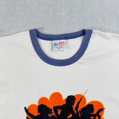 90s チャーリーズエンジェル 映画 ムービー USA製 リンガー XL 白 ネイビー Tシャツ 2603-0153