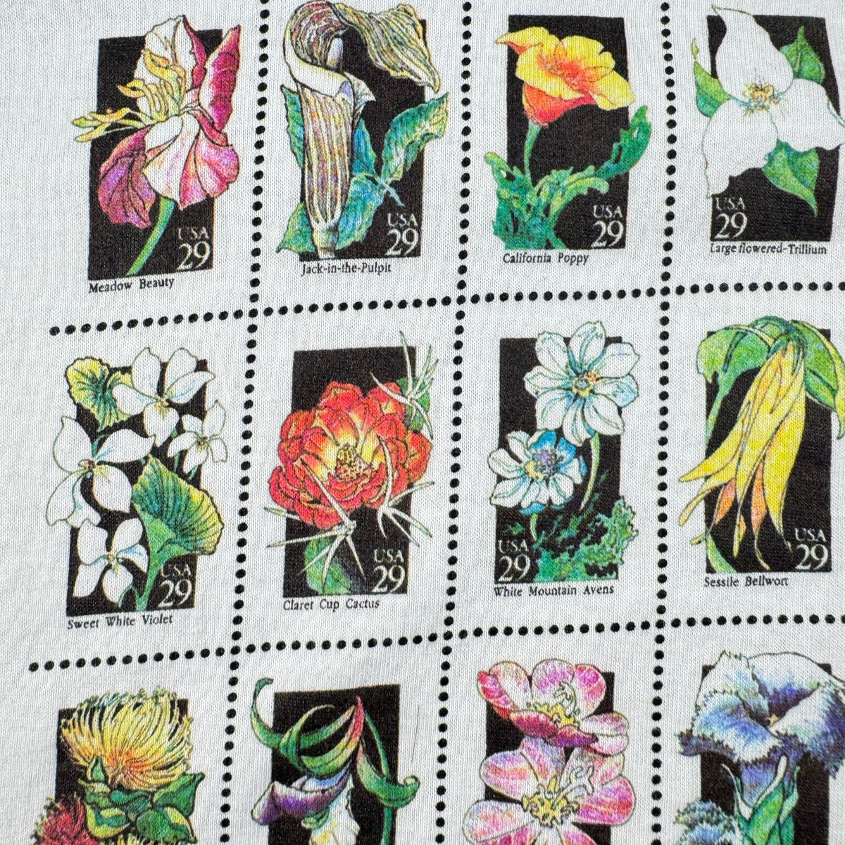 90s USA製 Tシャツ USPS 花 切手 アートT 白 L シングルステッチ スクリーンスターズ 2603-0155