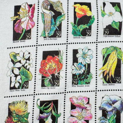 90s USA製 Tシャツ USPS 花 切手 アートT 白 L シングルステッチ スクリーンスターズ 2603-0155