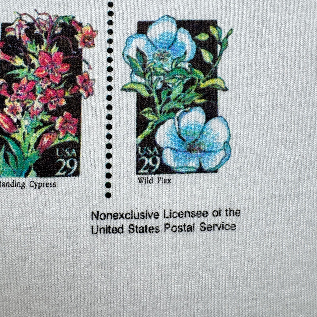 90s USA製 Tシャツ USPS 花 切手 アートT 白 L シングルステッチ スクリーンスターズ 2603-0155
