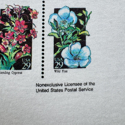 90s USA製 Tシャツ USPS 花 切手 アートT 白 L シングルステッチ スクリーンスターズ 2603-0155