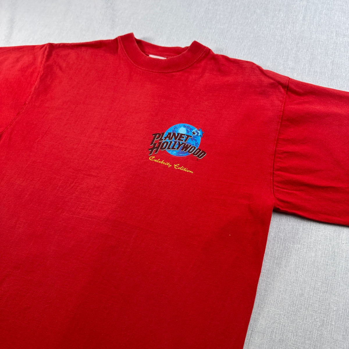 90s USA製 PLANET HOLLYWOOD プラネットハリウッド L シルベスタースタローン Tシャツ 赤 2603-0158