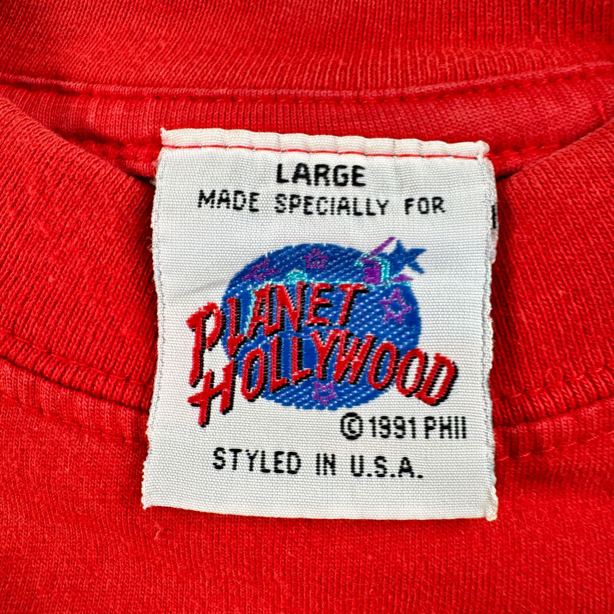 90s USA製 PLANET HOLLYWOOD プラネットハリウッド L シルベスタースタローン Tシャツ 赤 2603-0158