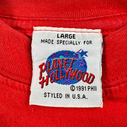 90s USA製 PLANET HOLLYWOOD プラネットハリウッド L シルベスタースタローン Tシャツ 赤 2603-0158